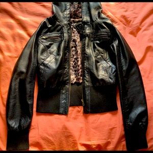 Black cropped leather jacket